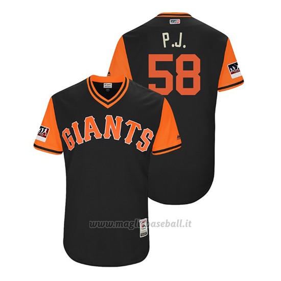 Maglia Baseball Uomo San Francisco Giants Pierce Johnson 2018 Llws Players Weekend P.j. Nero